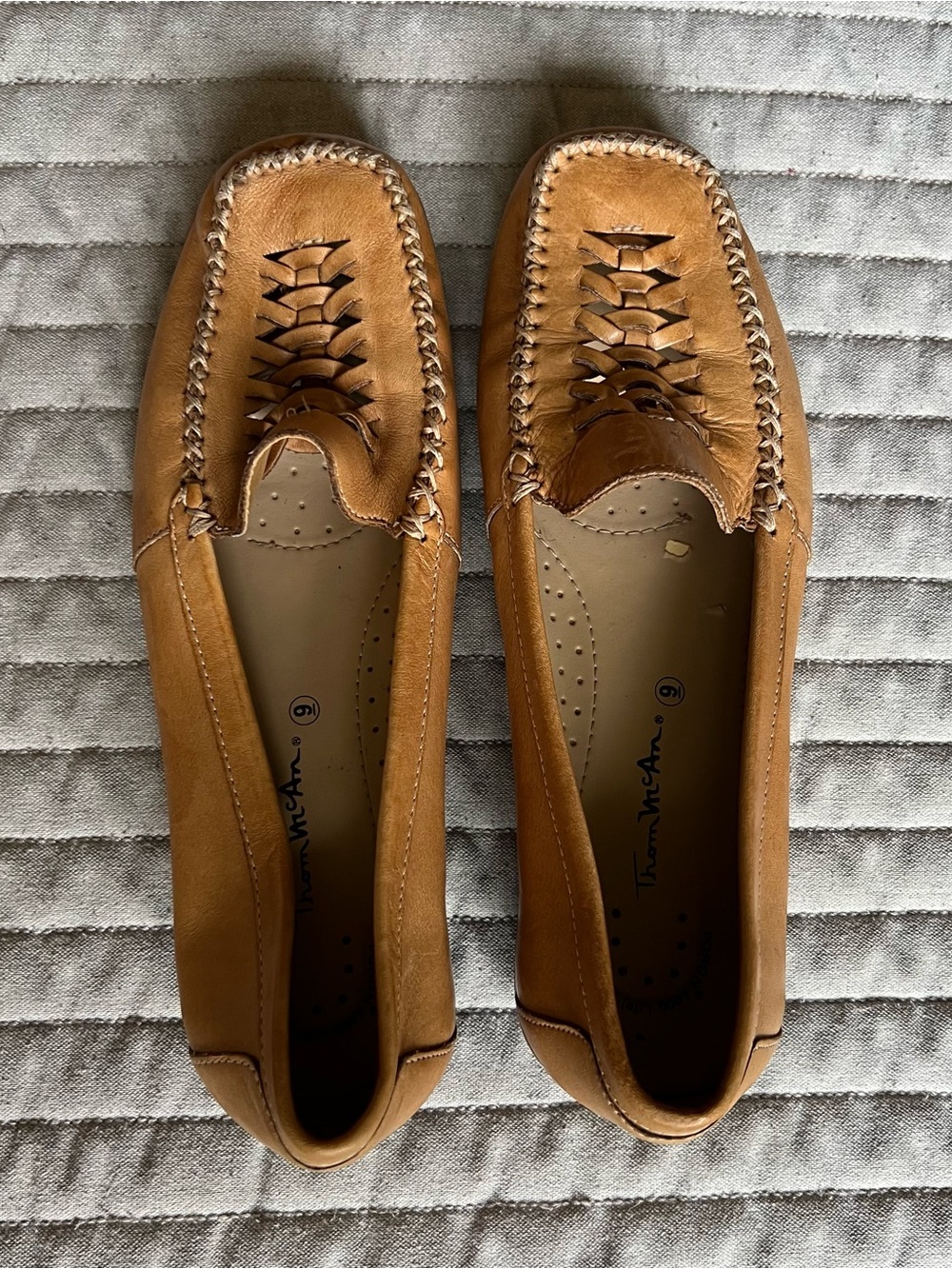 Them McAn Tan Woven Leather Loafers